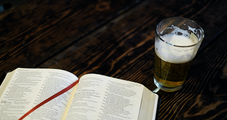 Picture of a bible and a beer. Bible at the Pub. Blokes’ Bible Study & Fellowship. Photo by Josh Applegate on Unsplash